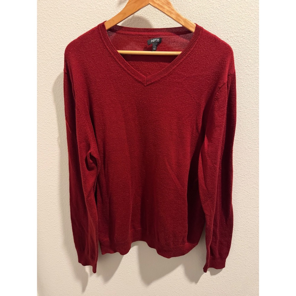 Apt 9 Mens XXL V-Neck Sweater Burgundy Red Long Sleeve Knit Pullover